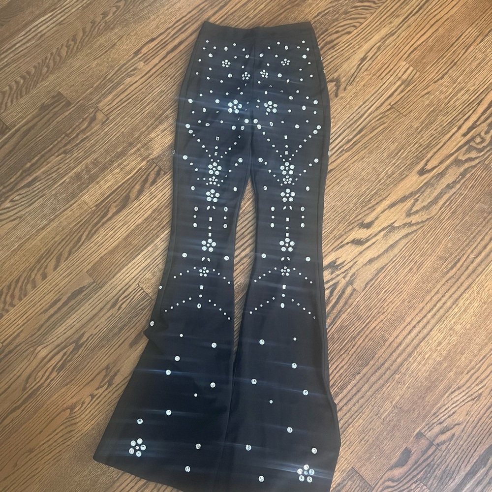 Rhinestone mesh flare pants